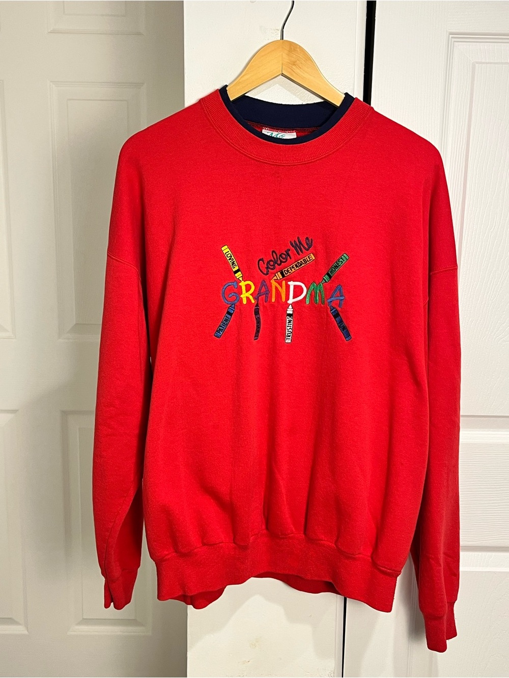 Vintage Color Me Grandma Crayons Red Sweatshirt by M&C Sportswear Size XL